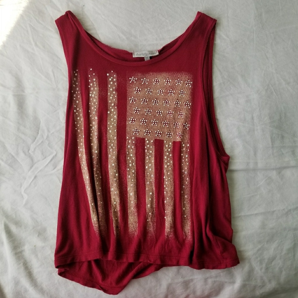 Charlotte Russe Red Sequined American Flag Shirt